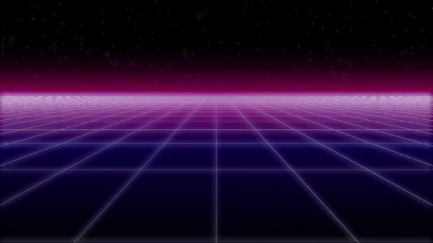 Synthwave síť a hvězdy závada Retro 3d vykreslení — Stock video