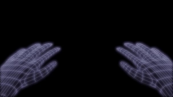 Red de onda sintética y manos negro fondo 3d render — Vídeos de Stock