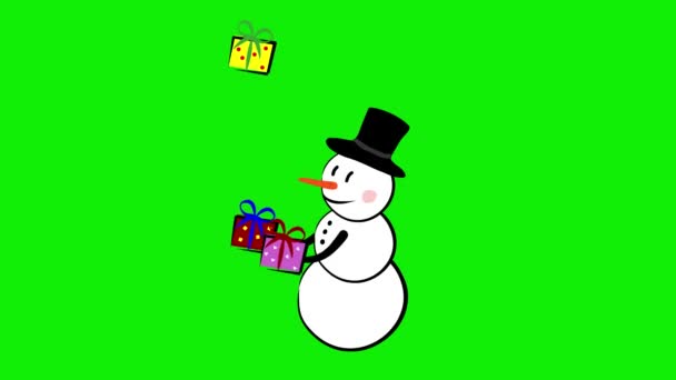 Sněhulák žonglování nové roky dárky představuje krabice
