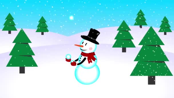 Bonhomme de neige jonglant boules de neige animation 