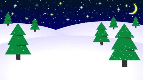 Noite de inverno com estrelas de neve e fundo da lua — Vídeo de Stock