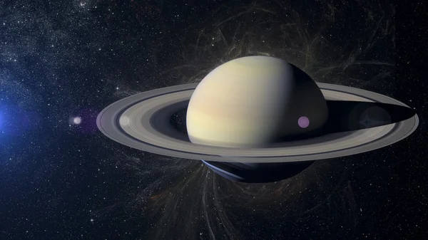 Sistema solare pianeta Saturno su sfondo nebuloso . — Foto Stock