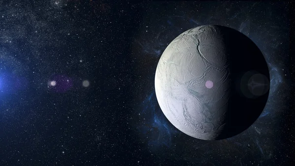 Planeta sistemului solar Enceladus pe fundalul nebuloasei . — Fotografie, imagine de stoc