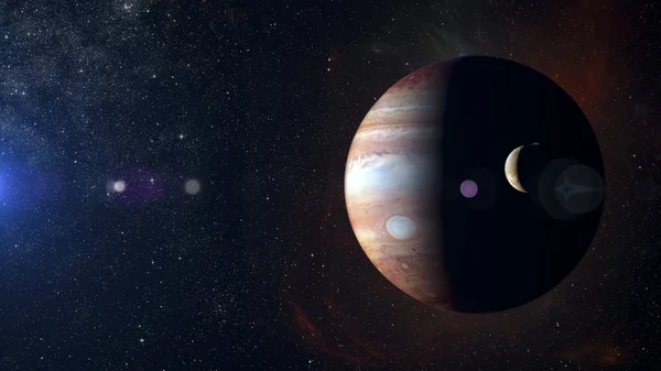 Sistema solare pianeta Giove su sfondo nebulosa . — Foto Stock