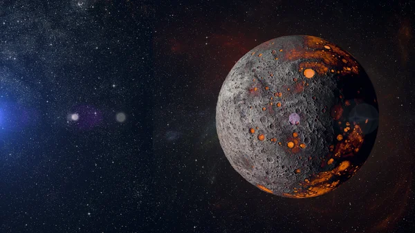 Alien pianeta caldo su sfondo nebulosa rendering 3d . — Foto Stock