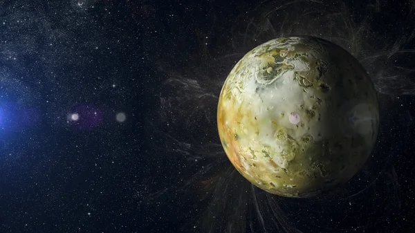 Sistema solare pianeta Io su sfondo nebulosa rendering 3d . — Foto Stock