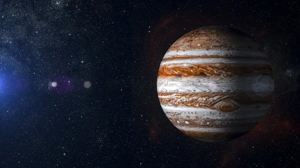 Sistema solare pianeta Giove su sfondo nebulosa rendering 3d — Foto Stock