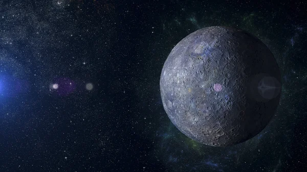 Sistema solare pianeta Mercurio su sfondo nebuloso rendering 3d . — Foto Stock