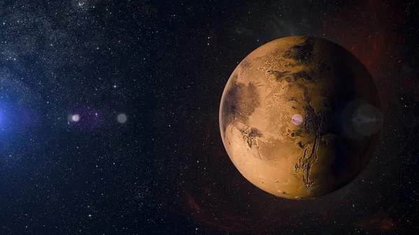 Sistema solare pianeta Marte su sfondo nebuloso rendering 3d . — Foto Stock