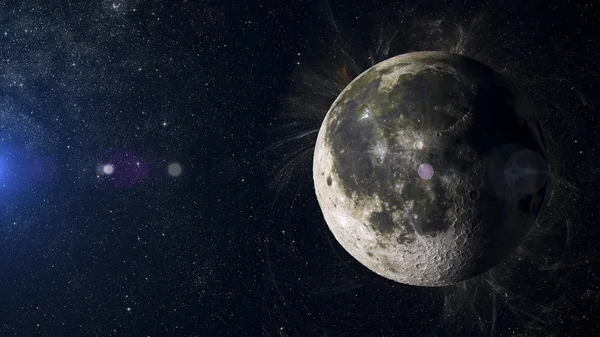 Луна на фоне туманности. Планета Солнечной системы 3d рендеринг . — стоковое фото
