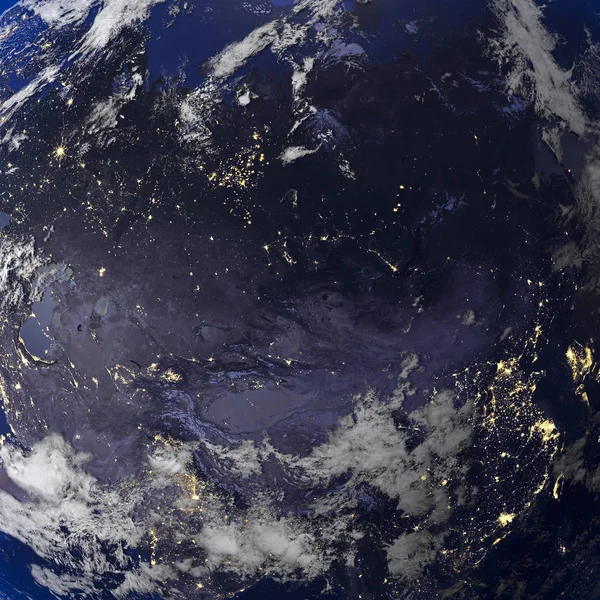 Terra vista notturna dallo spazio rendering 3d . — Foto Stock