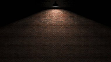 3d render yukarıda lambalı karanlık duvar
