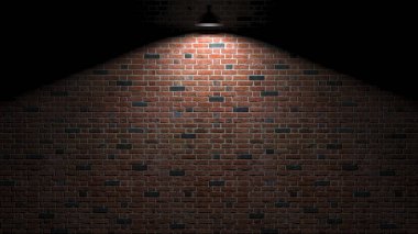 3d render yukarıda lambalı karanlık duvar
