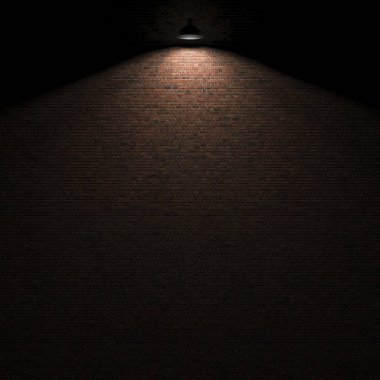 3d render yukarıda lambalı karanlık duvar