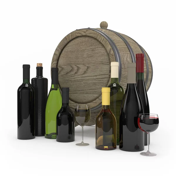 Collection de bouteilles de vin isolé rendu 3d — Photo