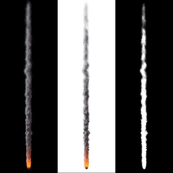 Falling asteroid with fume tail isolated 3d rendering