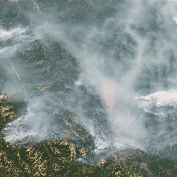 Wildfire Från Luften Eld Och Rök Skogsbrand Delar Denna Bild Stockbild