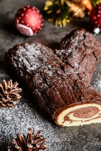 Tort tradițional de Crăciun Buche de Noel — Fotografie, imagine de stoc