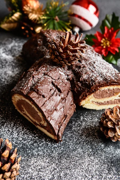 Traditional Christmas Buche de Noel cake — Stock Photo, Image