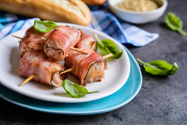 Tuna meat wrapped in bacon