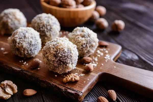 Sweet balls with walnut, cocoa and almond — Stock Photo, Image