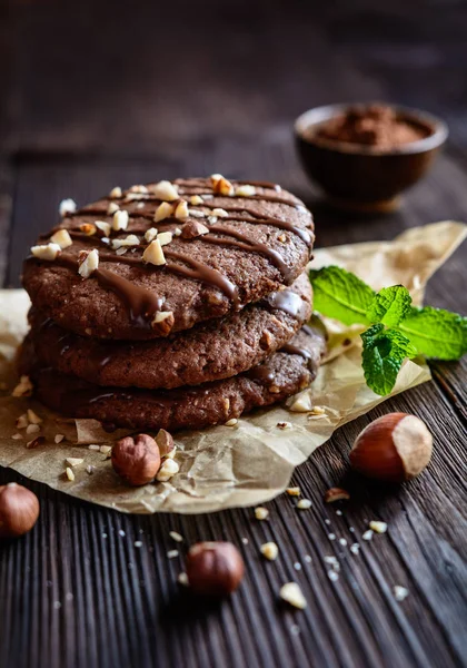 Chocolate cookies with hazelnuts — Stock Photo, Image