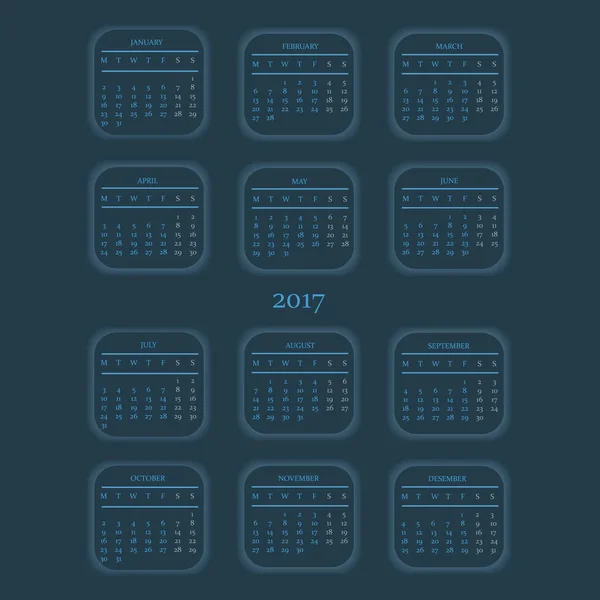Шаблон календаря на 2017 рік на темному тлі . — стоковий вектор