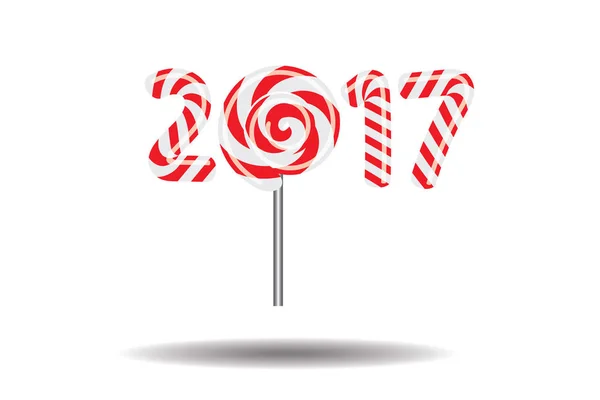 Nouvel An 2017 en forme de bâton de bonbons isolé sur blanc . — Image vectorielle