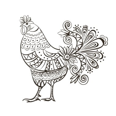 horoz siyah çizgi sanat kroki horoz. 
