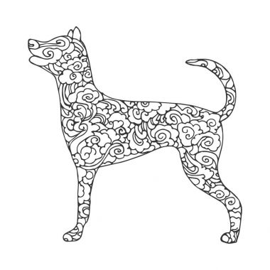 Köpek stilize, el çekilmiş, desen. 