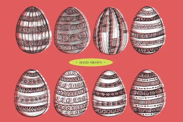 Set de huevos de Pascua con estilo dibujado a mano . — Vector de stock