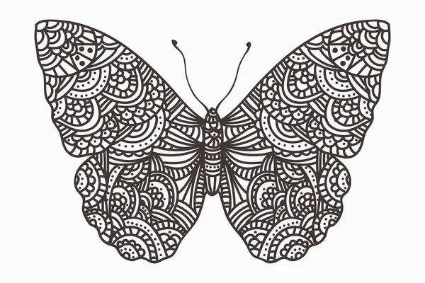 Ilustración de mariposa en estilo doodle zentangle . — Vector de stock