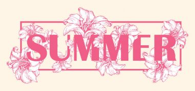 Elle çizilmiş kroki lilyum çiçek ile vektör yaz banner.