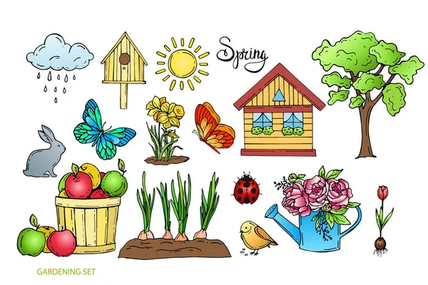 Spring Garden Set Hand Drawn Vector Illustration — Stock Vector