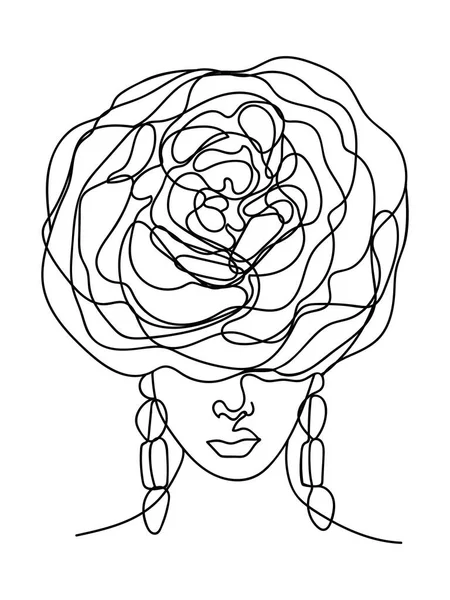 Cara Abstracta Con Flores Dibujo Impresión Moda Ilustración Vectorial — Vector de stock