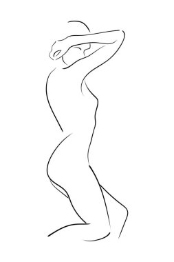 Kadın vücudu çizimi. Çizgi çalışması. Vektör İllüstrasyonu
