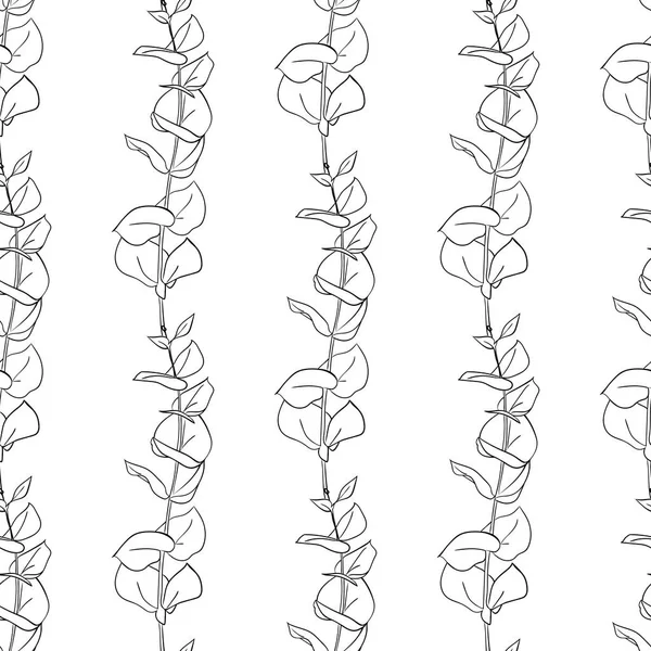 Naadloos Patroon Getekend Omtrek Blad Geïsoleerd Een Witte Achtergrond Abstracte — Stockvector