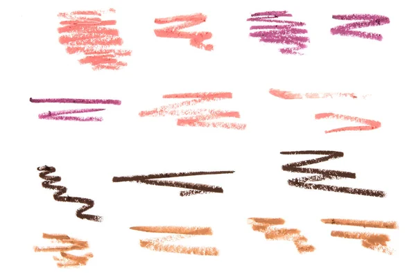 Renkli Kozmetik Kaş Seti Kağıt Üzerinde Dudak Kalemi Darbeleri Beyaz — Stok fotoğraf