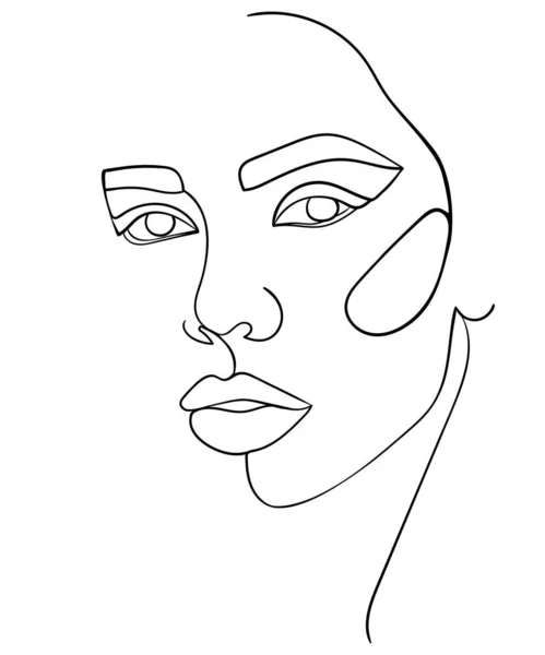 Abstrakt Minimalistisk Linjär Skiss Kvinnans Ansikte Vektorillustration — Stock vektor