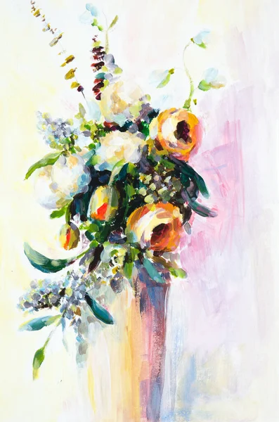 Hand painted modern style flowers. Brushstrokes of paint. Abstract art background. - Image