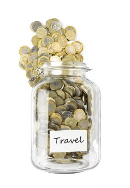 Travel savings jar isolated on white background clipart
