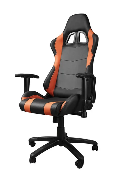 Sport design gaming office arm chair made of black and orange leather isolated on white background — Stock Photo, Image