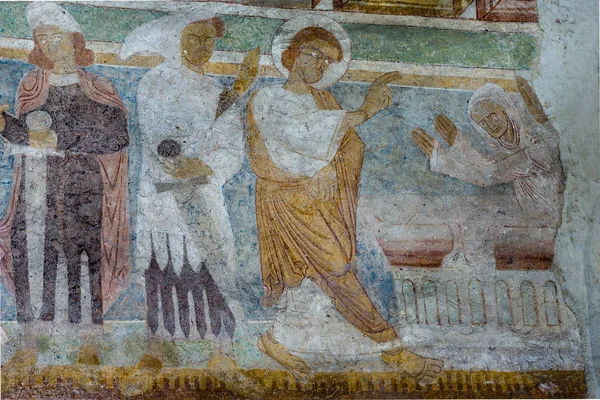Romańska fresk w kościele Hojen, Dania — Zdjęcie stockowe