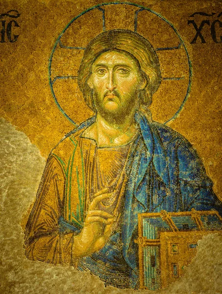 Jezus Christus, een Byzantijnse mozaïek in Hagia Sophia Istanbul, Turkije — Stockfoto