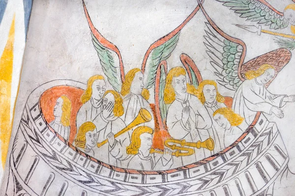 Orquesta celestial tocando, mural gótico medieval — Foto de Stock