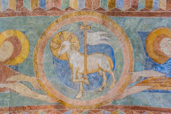 Agnello di Dio, un affresco medievale — Foto Stock