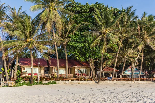 Тропические пляжные бунгало с пальмами — стоковое фото