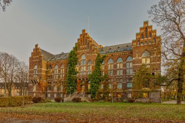 Lund 'da sonbahar renklerinde üniversite kütüphanesi.