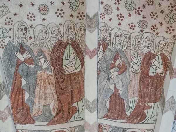 Женщины Средневековых Костюмах Следуют Девой Марией Очищению 500 Летней Готической — стоковое фото
