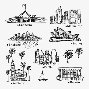 Avustralya şehirleri çizim. Şehir taslağını.